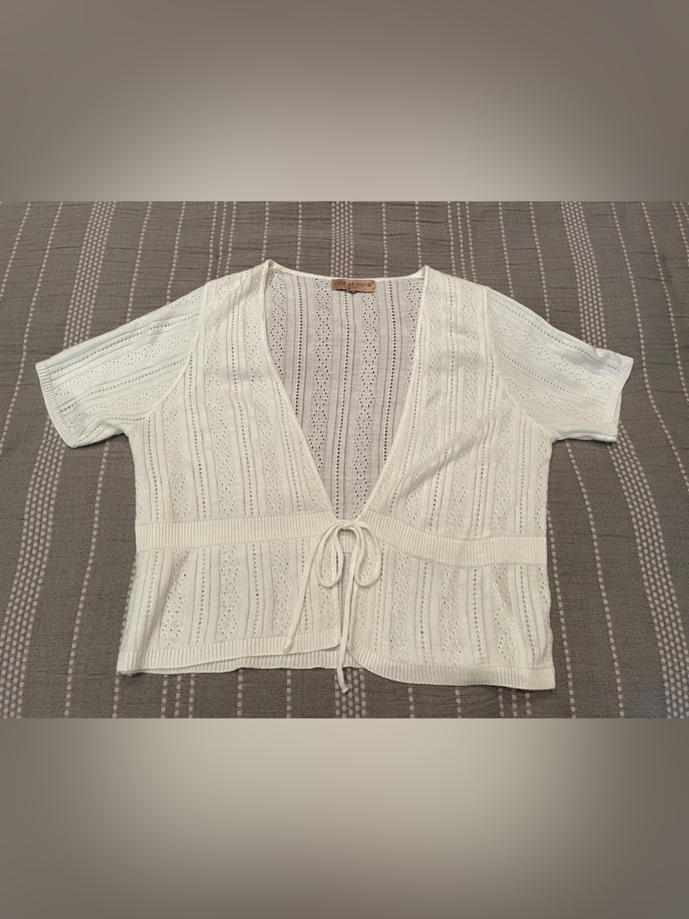 Notations Cream Open-Knit Tie Front Cardigan